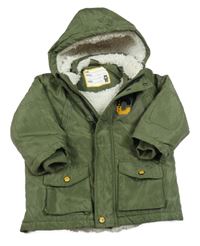 Khaki šusťáková zimní bunda s písmenkem a kapucí Kiki&Koko