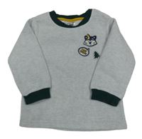 Světlešedo-smaragdová melírovaná fleecová mikina s nášivkami Ergee