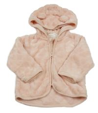 Světlerůžová plyšová bunda se srdíčky a kapucí s oušky H&M