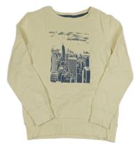 Smetanová mikina s budovami MANGUUN