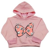 Růžová mikina s mašlí s flitry a kapucí 