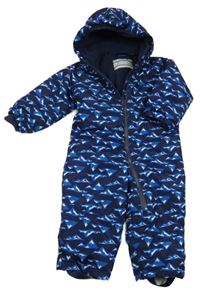 Tmavomodrá vzorovaná šusťáková zimní kombinéza s kapucí lupilu