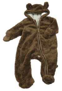 Hnědá chlupatá podšitá kombinéza s kapucí s oušky H&M