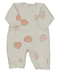 Bílá žebrovaná tepláková vyteplená kombinéza s jahůdkami COZY CREW CLUB