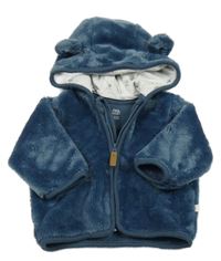 Tmavomodrá plyšová bunda s kapucí s oušky F&F