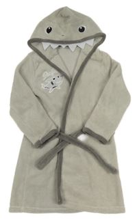 Světlešedo-šedý plyšový župan se žralokem a kapucí