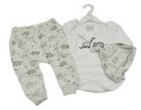 Nové - 3Set - Světlešedé melírované turecké tepláky s dinosaury + čepice + bílé body New to the World