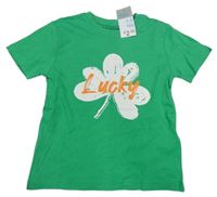 Nové - zelené melírované tričko s trojlístkem s nápisem PRIMARK