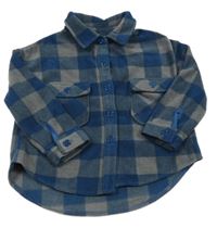 Tmavopetrolejovo-šedá kostkovaná fleecová košilová bunda 