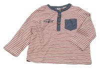 Bílo-červeno-modré pruhované triko s nápisy a kapsou TEX