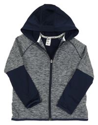 Tmavomodro-bílá melírovaná thermo propínací mikina s logem a kapucí ARTENGO