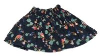 Tmavomodrá plátěná sukně s opičkami a větvičkami H&M