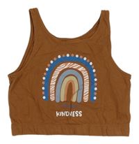Hnědý crop top s duhou DESTINATION