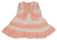 Bílo-neonově korálové vzorované šaty JETTE