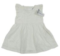 Nové - smetanové plátěné šaty s madeirou a volánky carter's