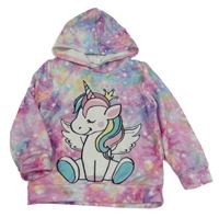 Barevná batikovaná mikina s jednorožcem a kapucí SHEIN