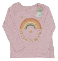 Nové - světlerůžové melírované triko s duhou a zlatými srdíčky a nápisem PRIMARK