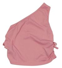 Růžový žebrovaný asymetrický crop top s nařasením a mašlemi