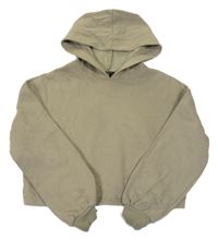 Khaki oversize crop mikina s kapucí New Look