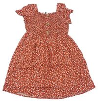 Cihlové květované lehké žabičkové šaty Primark