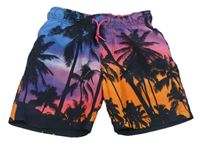 Fialovo-modro-oranžové plážové kraťasy s palmami Primark