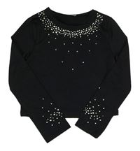 Černé sportovní crop triko s kamínky zn. River Island