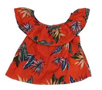 Červená crop halenka s listy a volánem Primark
