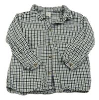 Bílo-tmavomoddro-světlezelená kostkovaná košile H&M