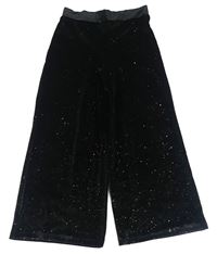 Černé třpytivé sametové slavnostní wide leg kalhoty George
