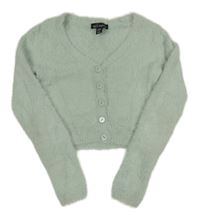 Mátový chlupatý propínací crop svetr New Look