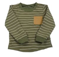 Khaki-bílé pruhované mikinotriko s kapsou