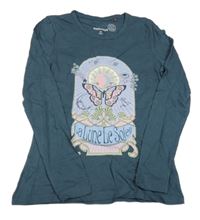 Petrolejové triko s potiskem s motýlem Manguun