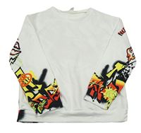 Bílá mikina s graffiti na rukávech Shein