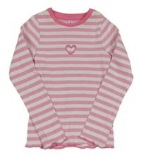Růžovo-bílé pruhované žebrované triko s perforovaným srdcem