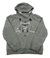 Tmavošedá melírovaná mikina se sovou s flitry a kapucí Yigga