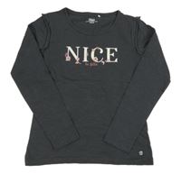 Tmavošedé triko s nápisem a volánky Yigga