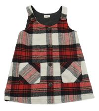 Světlešedo-červeno-černé kostkované vlněné propínací šaty F&F