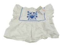 Nové - Bílá vzorovaná crop halenka s výšivkami květin a volánky Primark