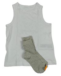 2set - Bílé tílko + šedé melírované ponožky