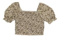 Béžové žabičkové crop tričko s leopardím vzorem