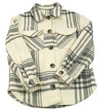 Světlebéžovo-šedá kostkovaná vlněná košilová bunda Nutmeg