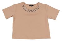 Růžová vzorovaná crop halenka s kamínky New Look