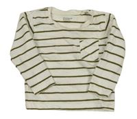 Bílo-khaki pruhované mikinotriko s kapsou Primark