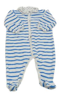 Bílo-modrý pruhovaný sametový overal s límečkem Petit Bateau