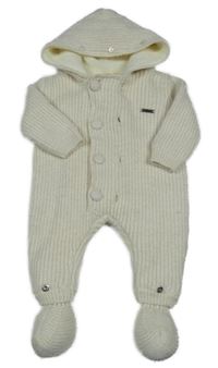 Smetanová žebrovaná vlněná zateplená kombinéza s kapucí