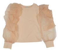 Meruňková halenka s organzovými rukávy s volánky s perlami River Island