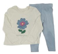 2set - Bílé triko s květinou + světlemodré legíny Primark