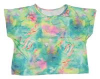 Zeleno-modrozelené vzorované sportovní crop tričko 