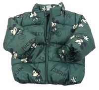 Tmavozelená šusťáková zimní bunda s Mickey Mousem H&M