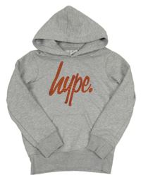 Šedá melírovaná mikina s logem a kapucí hype